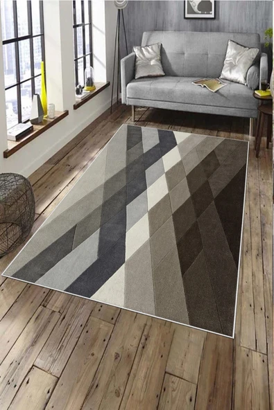 Makinede Yıkanabilir Leke Tutmaz  Kahverengi Pvc Deri Kaymaz Taban Modern Salon Saçaksız Halı A183  KAHVERENGİ 200 x 300