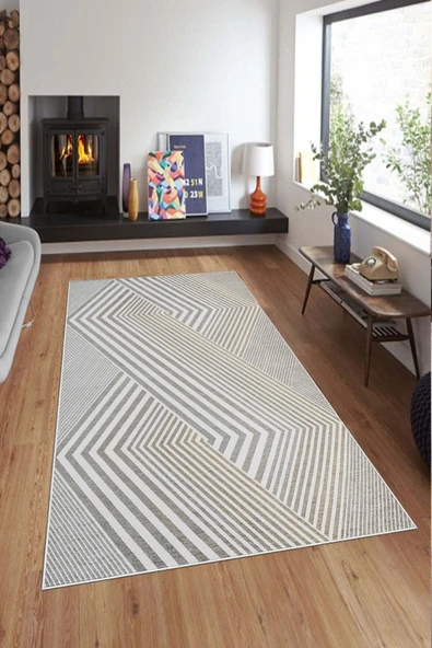 Makinede Yıkanabilir Leke Tutmaz  Vizon Deko Deri Kaymaz Taban Modern Salon Saçaksız Halı A186 - Resim 10