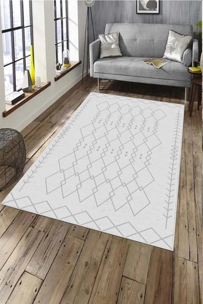 Makinede Yıkanabilir Leke Tutmaz  Gri Deko Deri Kaymaz Taban İskandinav Salon Saçaksız Halı A190  GRİ 160 x 230