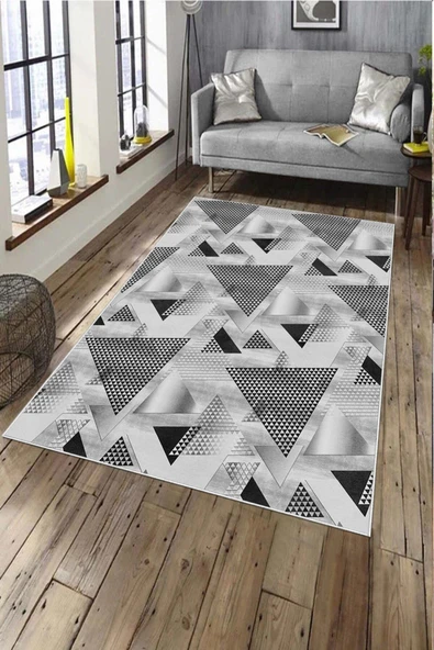 Makinede Yıkanabilir Leke Tutmaz  Gümüş Deko Deri Kaymaz Taban Avangart Salon Saçaksız Halı A203  GÜMÜŞ 80 x 300