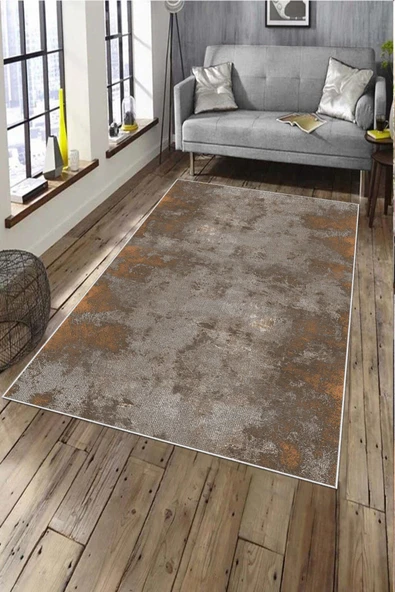Makinede Yıkanabilir Leke Tutmaz  Turuncu Pvc Deri Kaymaz Taban Vintage Salon Saçaksız Halı A207  TURUNCU 80 x 300
