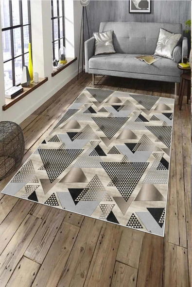 Makinede Yıkanabilir Leke Tutmaz  Vizon Deko Deri Kaymaz Taban Avangart Salon Saçaksız Halı A201  VİZON 180 x 280