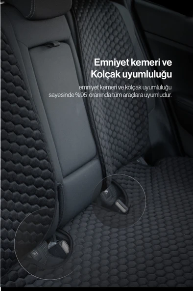 Ford Focus, Fiesta, Fusion, Mondeo, Kuga Uyumlu Ön Arka Tay Tüyü Koltuk Minderi Siyah -7 Parça- - 7