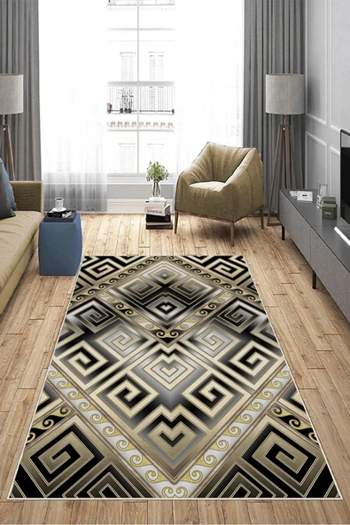 Makinede Yıkanabilir Leke Tutmaz  Gold Deko Deri Kaymaz Taban Tasarım Modern Salon Saçaksız Halı A226  GOLD 100 x 200 - Resim 4