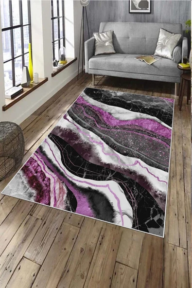 Makinede Yıkanabilir Leke Tutmaz  Fuşya Pvc Deri Kaymaz Taban Bohem Salon Saçaksız Halı A214  FUŞYA 80 x 300