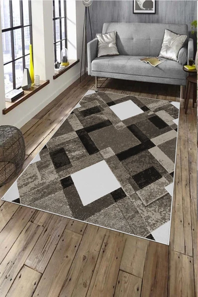 Makinede Yıkanabilir Leke Tutmaz  Kahverengi Deko Deri Kaymaz Taban Modern Salon Saçaksız Halı A228  KAHVERENGİ 200 x 300