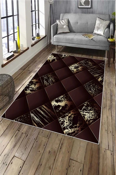 Makinede Yıkanabilir Leke Tutmaz  Mürdüm Pvc Deri Kaymaz Taban Tasarım Salon Saçaksız Halı A210  MÜRDÜM 80 x 300