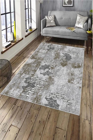 Makinede Yıkanabilir Leke Tutmaz  Kahverengi Pvc Deri Kaymaz Taban Country Salon Saçaksız Halı A216  KAHVERENGİ 180 x 280