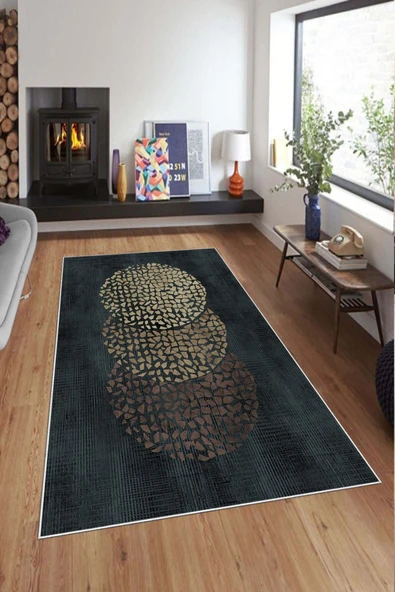 Makinede Yıkanabilir Leke Tutmaz  Petrol Mavisi Dot Keçe Kaymaz Taban Modern Salon Saçaksız Halı A220  PETROL MAVİSİ 80 x 200