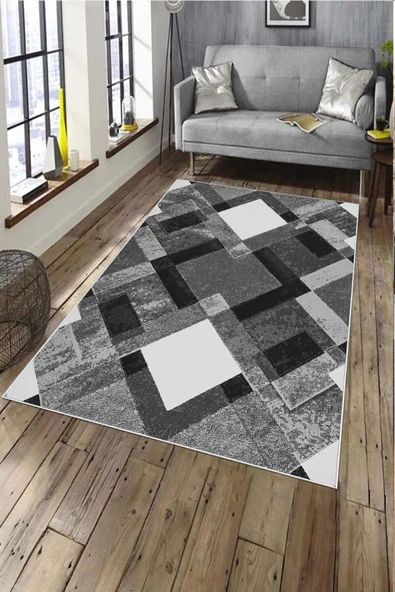 Makinede Yıkanabilir Leke Tutmaz  Gri Deko Deri Kaymaz Taban Modern Salon Saçaksız Halı A230  GRİ 100 x 200