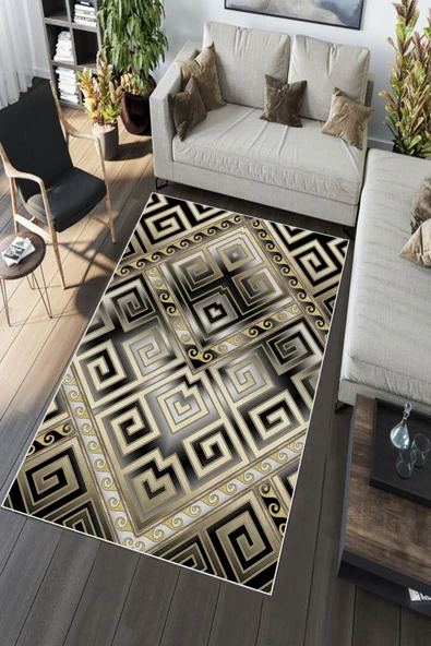 Makinede Yıkanabilir Leke Tutmaz  Gold Deko Deri Kaymaz Taban Tasarım Modern Salon Saçaksız Halı A226  GOLD 100 x 200 - Resim 5