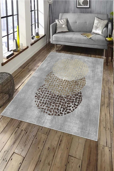 Makinede Yıkanabilir Leke Tutmaz  Gri Deko Deri Kaymaz Taban Modern Salon Saçaksız Halı A221  GRİ 100 x 300