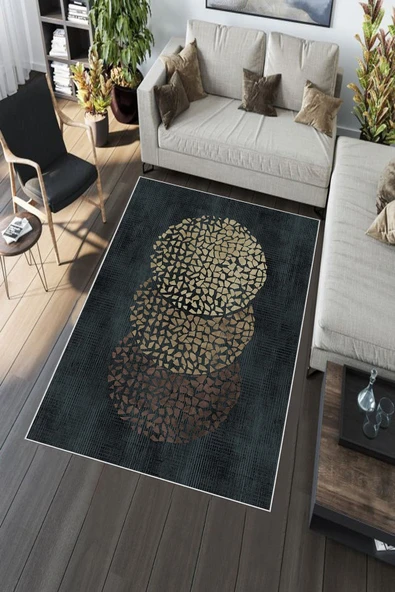 Makinede Yıkanabilir Leke Tutmaz  Petrol Mavisi Dot Keçe Kaymaz Taban Modern Salon Saçaksız Halı A220  PETROL MAVİSİ 80 x 300 - Resim 3