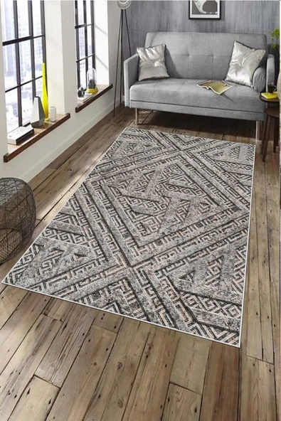 Makinede Yıkanabilir Leke Tutmaz  Pudra Pvc Deri Kaymaz Taban Modern Salon Saçaksız Halı A223  PUDRA 120 x 180