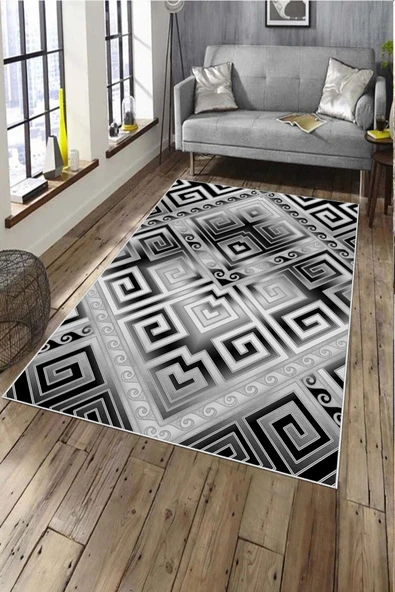 Makinede Yıkanabilir Leke Tutmaz  Gümüş Deko Deri Kaymaz Taban Tasarım Modern Salon Saçaksız Halı A227  GÜMÜŞ 80 x 200
