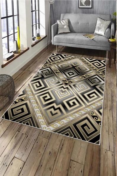 Makinede Yıkanabilir Leke Tutmaz  Gold Deko Deri Kaymaz Taban Tasarım Modern Salon Saçaksız Halı A226  GOLD 100 x 300