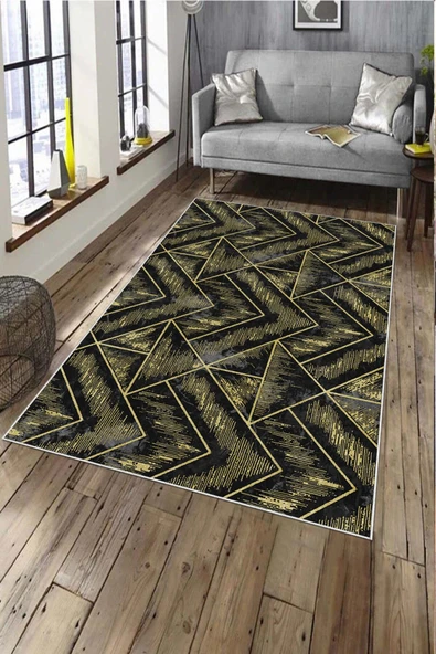 Makinede Yıkanabilir Leke Tutmaz  Gold Pvc Deri Kaymaz Taban Tasarım Salon Saçaksız Halı A245  GOLD 160 x 230
