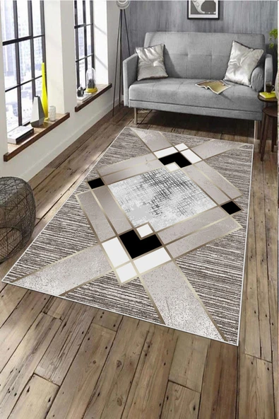 Makinede Yıkanabilir Leke Tutmaz  Kahverengi Deko Deri Kaymaz Taban Simetrik Salon Saçaksız Halı A240  KAHVERENGİ 80 x 300
