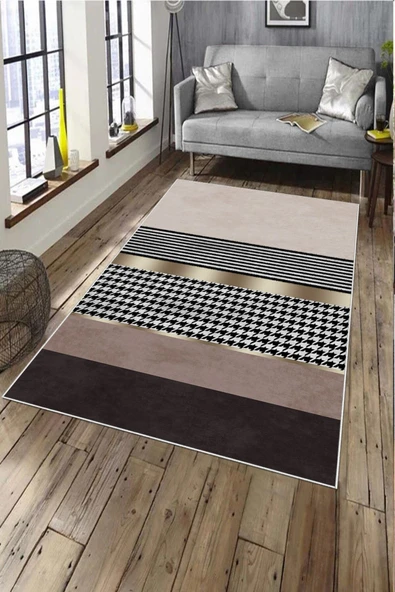 Makinede Yıkanabilir Leke Tutmaz  Pudra Deko Deri Kaymaz Taban Modern Salon Saçaksız Halı A238  PUDRA 80 x 150