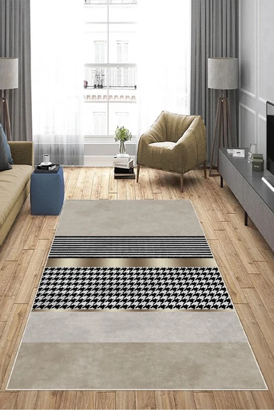 Makinede Yıkanabilir Leke Tutmaz  Krem Deko Deri Kaymaz Taban Modern Salon Saçaksız Halı A237  KREM 180 x 280 - 4