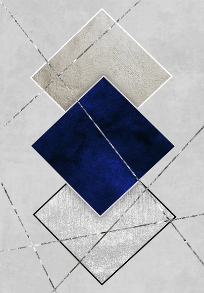 Makinede Yıkanabilir Leke Tutmaz  Lacivert-Gri Deko Deri Kaymaz Taban Tasarım Salon Saçaksız Halı A256  LACİVERT-GRİ 160 x 230 - Resim 2