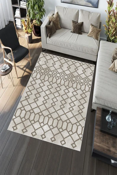 Makinede Yıkanabilir Leke Tutmaz  Vizon-Krem Deko Deri Kaymaz Taban İskandinav Salon Saçaksız Halı A252  VİZON-KREM 160 x 230 - Resim 5