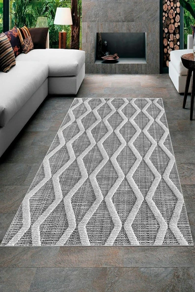 Makinede Yıkanabilir Leke Tutmaz  Gri Dot Keçe Kaymaz Taban Simetrik Salon Saçaksız Halı A250  gri beyaz 200 x 300 ürün görseli