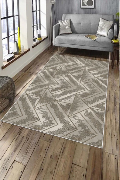 Makinede Yıkanabilir Leke Tutmaz  Vizon Deko Deri Kaymaz Taban Tasarım Salon Saçaksız Halı A243  VİZON 80 x 200