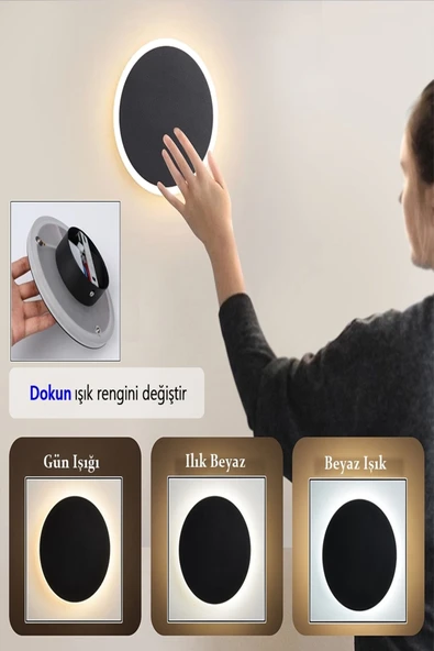 Ucuz Geldi Dekoratif Led Işık Dokunmatik Renk Geçişli Duvar Aydınlatma 6w 14cm Luna Hero Led Aplik Üç Renk Işık ürün görseli 1