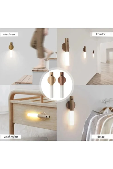 Ucuz Geldi Sensörlü Şarjlı Led Aplik Mıknatıslı Ahşap Renk Cata Kumru Gün Işığı Led Aplik Type-C Duvar Lambası - Resim 5