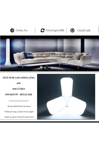 Ucuz Geldi Pervane Led Ampul 3 Kollu Katlanabilir 40w 6500k Beyaz Işık Yaprak Led Ampul - Resim 2