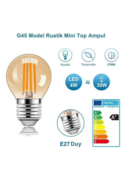 Ucuz Geldi 4 Watt Mini Top Ampul Led Filament G45 Amber Cam Rustik Ampul E27 Duy 1800k Amber Işık Rengi 3 Adet - 2