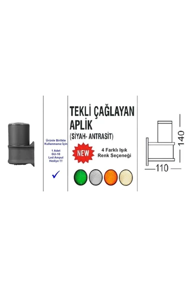 Ucuz Geldi Teklli Çağlayan Aplik IP54 Dış Mekan Zita Gün Işığı Bahçe Aydınlatma Duvar Apliği + Led Ampul - 5
