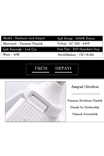 Ucuz Geldi Pervane Led Ampul 3 Kollu Katlanabilir 40w 6500k Beyaz Işık Yaprak Led Ampul - Resim 3