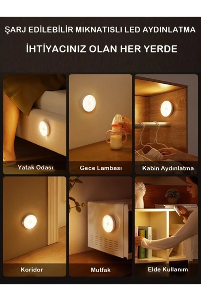 Ucuz Geldi Şarjlı Sensörlü Dolap Içi Kablosuz Led Kabin Aydınlatma 6 Adet Cata Mıknatıslı Gece Lambası - 6