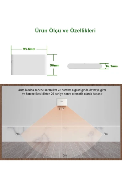 Ucuz Geldi Sensörlü Aplik Gece Lambası Şarjlı Mıknatıslı Çift Yönlü Hero Led Beril Merdiven Koridor Aydınlatma - Resim 7