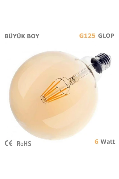 Ucuz Geldi La Mirage 6 Watt Rustik Led Ampul G125 Glop Rustik Ampul E27 Duy Amber Renk Cam 2700k Sarı Işık - 3