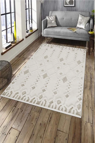 Makinede Yıkanabilir Leke Tutmaz  Kahverengi Pvc Deri Kaymaz Taban Simetrik Salon Saçaksız Halı A264  KAHVERENGİ 100 x 200