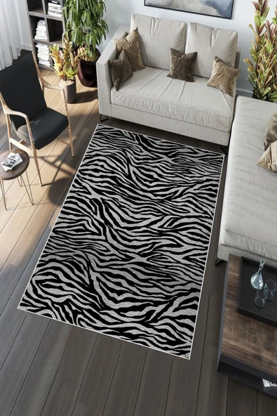 Makinede Yıkanabilir Leke Tutmaz  Siyah Pvc Deri Kaymaz Taban Tasarım Salon Saçaksız Halı A260-1  SİYAH 120 x 180 - 5