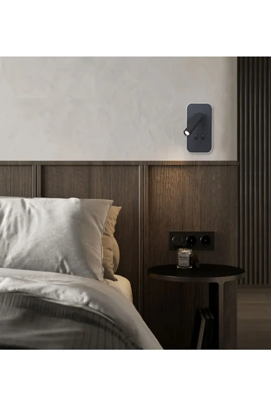 Ucuz Geldi Tuvalu Siyah Çift Kademeli Yatak Başı Led Aplik 13 Watt Gün Işığı Okuma Lambası - Resim 5