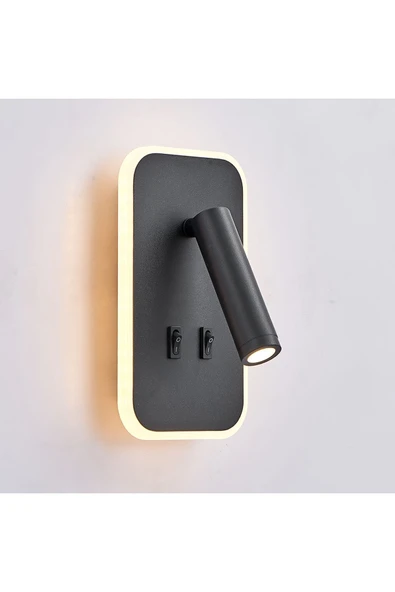 Ucuz Geldi Tuvalu Siyah Çift Kademeli Yatak Başı Led Aplik 13 Watt Gün Işığı Okuma Lambası - Resim 6