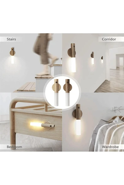 Ucuz Geldi 2 Adet Sensörlü Şarjlı Led Aplik Mıknatıslı Ahşap Renk Cata Kumru Gün Işığı Led Aplik Duvar Lambası - Resim 5