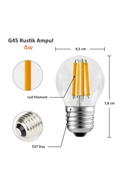 Ucuz Geldi 4 Watt Mini Top Ampul Led Filament G45 Amber Cam Rustik Ampul E27 Duy 1800k Amber Işık Rengi 3 Adet - 7