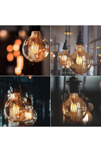 Ucuz Geldi 4W Rustik Led Ampul 2500K Dimlenebilir E27 Duylu 3 Adet Lambam G95 Amber Cam Sarı Işık Top Ampul - 2