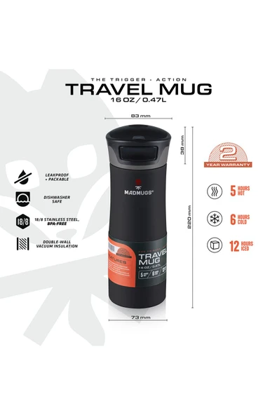 Travel Mug Termos Bardak 0.47 lt Black