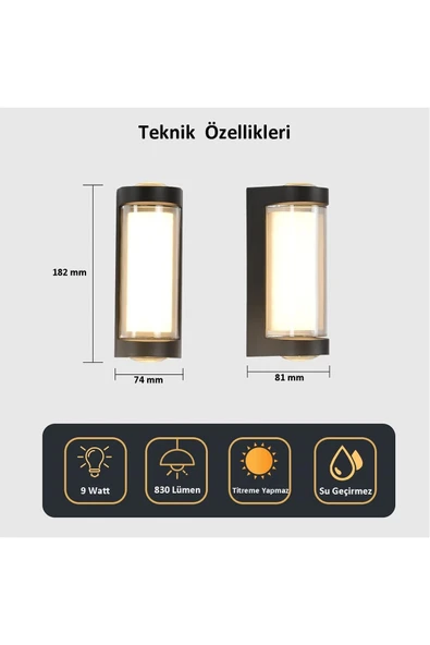 Ucuz Geldi Dekoratif 3 Yönlü Led Aydınlatma 9w 3200K Gün Işığı İç ve Dış Mekan Cata Lara Led Aplik - 2