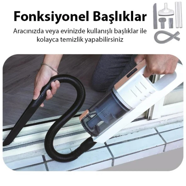 Coofbe Profesyonel Led Işıklı Kuru Islak 15000PA El Süpürgesi Araç Süpürgesi Uzun Şarjı El Araç Oto Süpürgesi - 4