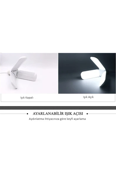 Ucuz Geldi Pervane Led Ampul 3 Kollu Katlanabilir 40w 6500k Beyaz Işık Yaprak Led Ampul - Resim 5