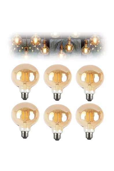 Ucuz Geldi 4W Rustik Led Ampul 2500K Dimlenebilir E27 Duylu 6 Adet Lambam G95 Amber Cam Sarı Işık Top Ampul ürün görseli 1