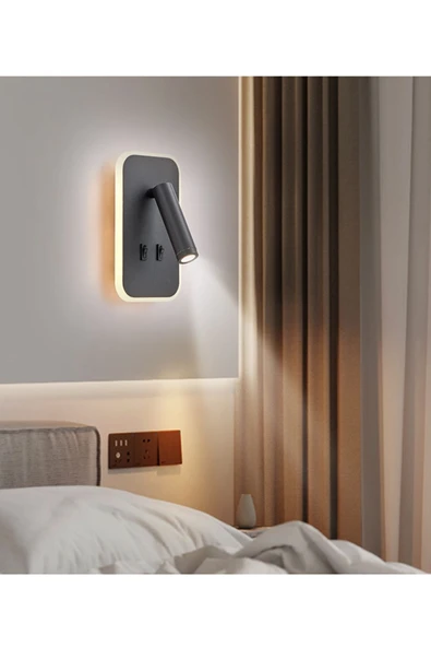 Ucuz Geldi Tuvalu Siyah Çift Kademeli Yatak Başı Led Aplik 13 Watt Gün Işığı Okuma Lambası ürün görseli 1